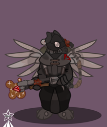 Size: 4245x5021 | Tagged: safe, artist:devorierdeos, oc, oc only, griffon, fallout equestria, flame trooper, flamethrower, gas mask, heavy weapons guy, magic weapon, mask, overcoat, red eye army, simple background, solo, spread wings, weapon, wings