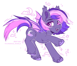 Size: 2700x2300 | Tagged: safe, artist:avroras_world, oc, oc only, bat pony, pony, bat pony oc, chest fluff, commission, ear fluff, female, fluffy, high res, leg fluff, looking away, mare, open mouth, open smile, short hair, short mane, simple background, smiling, solo, white background, wings