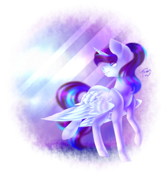Size: 1423x1500 | Tagged: safe, artist:prettyshinegp, oc, oc only, alicorn, pony, unicorn, alicorn oc, female, horn, looking back, mare, raised hoof, signature, simple background, smiling, solo, transparent background, unicorn oc, wings