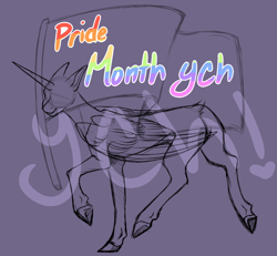 Size: 942x871 | Tagged: safe, artist:purplegrim40, oc, oc only, alicorn, pony, alicorn oc, commission, horn, lineart, pride month, purple background, raised hoof, simple background, solo, wings, your character here