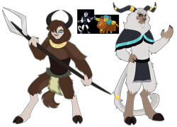 Size: 2500x1800 | Tagged: safe, artist:purplegrim40, storm king, yak, anthro, unguligrade anthro, my little pony: the movie, crack ship offspring, male, offspring, parent:prince rutherford, parent:storm king, simple background, spear, transparent background, weapon