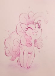 Size: 1503x2048 | Tagged: safe, artist:fipoki, pinkie pie, earth pony, pony, g4, cute, diapinkes, female, mare, one eye closed, open mouth, open smile, smiling, solo, traditional art, wink