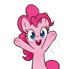 Size: 430x403 | Tagged: safe, artist:fipoki, pinkie pie, earth pony, pony, g4, bipedal, cute, diapinkes, female, looking at you, mare, motion lines, open mouth, open smile, raised hoof, simple background, smiling, solo, teeth, white background