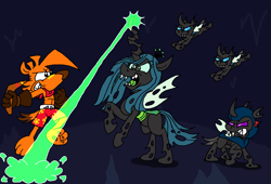 Size: 3670x2500 | Tagged: safe, artist:dragonboi471, pharynx, queen chrysalis, changeling, changeling queen, g4, crossover, female, high res, ty the tasmanian tiger