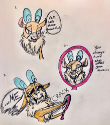 Size: 2295x2614 | Tagged: safe, artist:littlemissyxdl, velvet (tfh), deer, reindeer, them's fightin' herds, broken glass, community related, crying, high res, mirror, narcissism, reflection, traditional art