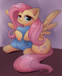 Size: 768x943 | Tagged: safe, artist:namaenonaipony, fluttershy, pegasus, pony, g4, female, looking at you, mare, pillow, sitting, solo, spread wings, wings