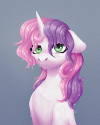 Size: 1608x2000 | Tagged: safe, artist:nika-rain, sweetie belle, pony, unicorn, g4, bust, commission, cute, female, floppy ears, looking at you, portrait, simple background, solo, wet, wet mane