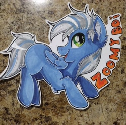 Size: 2846x2815 | Tagged: safe, artist:annuthecatgirl, oc, oc only, oc:zoomy boi, pegasus, pony, badge, high res, traditional art
