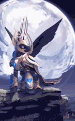 Size: 618x1000 | Tagged: safe, artist:cannibalus, artist:theshadowscale, oc, oc only, oc:ruhig fortepiano, pegasus, pony, protoss, absurd file size, absurd gif size, animated, armor, artanis, cinemagraph, crystal, gif, male, moon, solo, stallion, starcraft