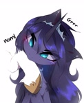 Size: 2600x3200 | Tagged: safe, artist:magnaluna, princess celestia, princess luna, alicorn, pony, behaving like a cat, biting, cute, eye clipping through hair, growling, hooves, nom, simple background, white background