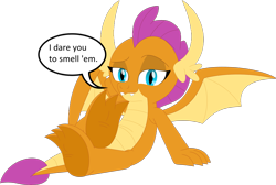 Size: 3555x2391 | Tagged: safe, artist:porygon2z, edit, smolder, dragon, g4, dragoness, feet, female, fetish, foot fetish, foot focus, high res, simple background, solo, speech bubble, transparent background
