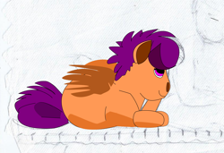 Size: 4928x3368 | Tagged: artist needed, source needed, safe, scootaloo, pegasus, pony, g4, absurd resolution, bricks, female, filly, foal, lake, lying down, on side, smiling, solo, vector, vexel, water, wings, wip