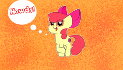 Size: 1735x1000 | Tagged: safe, artist:gli-duo-quaver, apple bloom, earth pony, pony, g4, bow, female, filly, foal, hair bow, howdy, solo, speech bubble