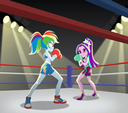 Size: 900x798 | Tagged: safe, artist:sapphiregamgee, aria blaze, rainbow dash, human, equestria girls, g4, boxing, boxing gloves, boxing ring, boxing shorts, clothes, converse, midriff, shoes, solo, sports, sports bra