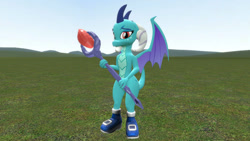 Size: 1280x720 | Tagged: safe, artist:php170, princess ember, dragon, g4, 3d, bloodstone scepter, boots, clothes swap, cute, dragoness, dragons wearing clothes, ember acorn, emberbetes, female, looking at you, sally acorn, scepter, shoes, smiling, smiling at you, solo, sonic the hedgehog (series), source filmmaker
