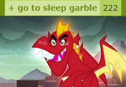 Size: 320x220 | Tagged: safe, edit, edited screencap, screencap, garble, spike, dragon, derpibooru, g4, gauntlet of fire, season 6, 200, abuse, caption, derpimilestone, dilated pupils, dragon lands, faic, glowing, go to sleep garble, image macro, implied spike, male, meta, milestone, open mouth, shitposting, solo, tags, text