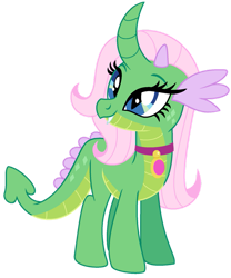 Size: 815x980 | Tagged: safe, artist:interstellar-quartz, oc, oc only, oc:fluorite, dracony, hybrid, base used, choker, curved horn, ear fins, fangs, female, horn, interspecies offspring, offspring, parent:rarity, parent:spike, parents:sparity, simple background, smiling, solo, transparent background