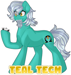 Size: 1280x1359 | Tagged: safe, artist:missbramblemele, oc, oc:teal tech, earth pony, pony, male, simple background, solo, stallion, white background