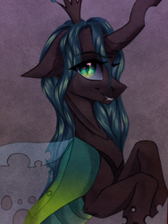 Size: 3024x4032 | Tagged: safe, artist:jsunlight, queen chrysalis, changeling, changeling queen, g4, absurd file size, bust, eye clipping through hair, eyebrows, eyebrows visible through hair, female, grin, high res, looking at you, portrait, smiling, smiling at you, solo