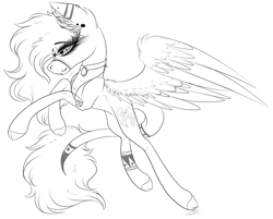 Size: 3761x3025 | Tagged: safe, artist:beamybutt, oc, oc only, pegasus, pony, choker, ear fluff, eyelashes, female, high res, lineart, mare, pegasus oc, rearing, solo, wings