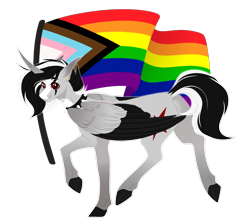 Size: 1800x1600 | Tagged: safe, artist:purplegrim40, oc, oc only, alicorn, pony, alicorn oc, choker, colored hooves, colored wings, commission, gay pride flag, horn, pride, pride flag, raised hoof, simple background, solo, spiked choker, transparent background, two toned wings, wings, your character here
