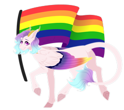 Size: 1800x1600 | Tagged: safe, artist:purplegrim40, oc, oc only, pegasus, pony, colored hooves, gay pride flag, pegasus oc, pride, pride flag, raised hoof, simple background, smiling, solo, transparent background, wings