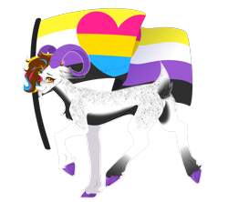 Size: 1800x1600 | Tagged: safe, artist:purplegrim40, oc, oc only, goat, goat pony, pony, commission, pride flag, simple background, solo, transparent background, ych result