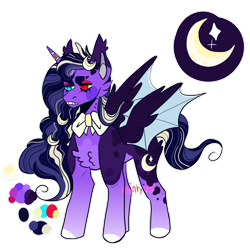 Size: 1920x1920 | Tagged: safe, artist:mintyo0s, princess luna, alicorn, bat pony, bat pony alicorn, pony, g4, bat wings, bow, cheek fluff, chest fluff, colored eartips, colored hooves, colored wings, cyan eyes, ear tufts, eyebrow slit, eyebrows, eyeshadow, fangs, frown, gradient legs, heterochromia, horn, horn ring, hybrid wings, makeup, multicolored wings, neck bow, red eyes, redesign, ring, simple background, solo, spread wings, standing, story included, transparent background, vampire bite mark, wings