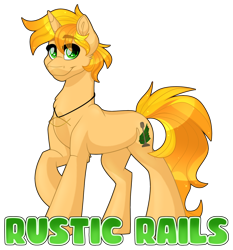 Size: 1280x1375 | Tagged: safe, artist:missbramblemele, oc, oc:rustic rails, pony, unicorn, male, simple background, solo, stallion, transparent background