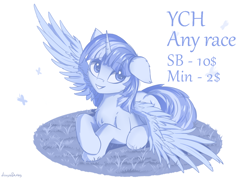 Size: 1520x1080 | Tagged: safe, artist:adagiostring, twilight sparkle, alicorn, pony, g4, commission, cute, one ear down, simple background, sketch, solo, spread wings, twilight sparkle (alicorn), white background, wings, your character here