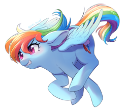 Size: 3455x3018 | Tagged: safe, artist:dos_towel, rainbow dash, pegasus, pony, g4, female, high res, mare, running, signature, simple background, solo, spread wings, white background, wings