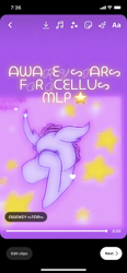 Size: 828x1792 | Tagged: safe, artist:enperry88, ocellus, changedling, changeling, g4, bedroom eyes, dream, female, purple background, simple background, solo, stars, sweet dreams fuel, text, waking up