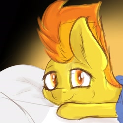 Size: 2234x2235 | Tagged: safe, artist:simplesaemple, spitfire, pegasus, pony, g4, bed, gradient background, high res, looking at you, pillow, solo