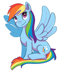 Size: 516x607 | Tagged: safe, artist:karnelia, rainbow dash, pegasus, pony, g4, female, simple background, smiling, solo, spread wings, white background, wings