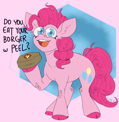 Size: 1832x1885 | Tagged: safe, artist:cinnamonsparx, pinkie pie, earth pony, pony, g4, bag, cloven hooves, hoof hold, meme, paper bag, raised hoof, solo