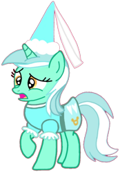 Size: 720x1035 | Tagged: safe, artist:veggie55, edit, lyra heartstrings, pony, unicorn, g4, clothes, concerned, confused, dress, dressup, hat, hennin, open mouth, princess, princess lyra heartstrings, simple background, solo, transparent background, upset, wat, wtf, wtf face