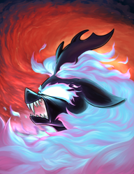 Size: 2000x2600 | Tagged: safe, artist:rocket-lawnchair, kirin, nirik, art pack:fangs out!, g4, angry, drool, fangs, fire, floppy ears, frown, glare, glowing, glowing eyes, high res, open mouth, profile, sharp teeth, solo, teeth