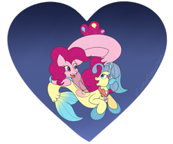 Size: 2683x2236 | Tagged: safe, artist:bitsandbees, pinkie pie, princess skystar, earth pony, pony, seapony (g4), g4, my little pony: the movie, blue eyes, blue mane, dorsal fin, duo, female, fins, fish tail, freckles, high res, inktober, lesbian, looking at each other, looking at someone, mare, ocean, open mouth, open smile, pink mane, seaponified, seapony pinkie pie, ship:skypie, shipping, simple background, smiling, smiling at each other, species swap, swimming, tail, transparent background, underwater, water, wings