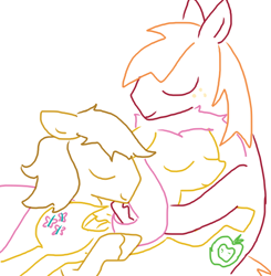 Size: 636x648 | Tagged: safe, alternate version, artist:weaver, big macintosh, braeburn, fluttershy, earth pony, pegasus, pony, g4, applecest, cuddling, eyes closed, female, gay, hug, incest, lineart, male, missing accessory, old art, polyamory, ship:braemac, ship:fluttermac, shipping, simple background, smiling, straight, white background