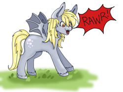 Size: 2732x2048 | Tagged: safe, artist:kittygutzzart, derpy hooves, bat pony, pony, g4, bat ponified, cheek fluff, fangs, female, high res, mare, race swap, rawr, simple background, solo, white background