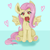 Size: 2059x2048 | Tagged: safe, artist:kittygutzzart, fluttershy, bat pony, pony, g4, :3, apple, bat ponified, beanbrows, eyebrows, fangs, female, flutterbat, food, heart, herbivore, high res, mare, race swap, sitting, solo, underhoof