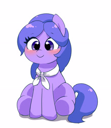 Size: 2584x2964 | Tagged: safe, artist:leo19969525, oc, oc only, oc:meadows, earth pony, pony, blushing, cute, female, high res, looking at you, mane, mare, purple eyes, simple background, sitting, smiling, smiling at you, solo, tail, white background