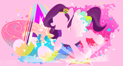 Size: 2873x1539 | Tagged: safe, artist:rily, pipp petals, pegasus, pony, g5, my little pony: a new generation, pink background, princess, rainbow, shine, silhouette, simple background, solo