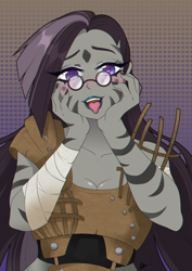 Size: 1700x2400 | Tagged: safe, artist:serodart, oc, fallout equestria, fallout equestria: project horizons, equestria girls, blushing, commission, fallout, fanfic art, glasses, heart, heart eyes, raider, raider armor, solo, tongue out, wingding eyes