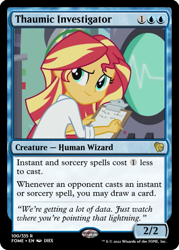 Size: 375x523 | Tagged: safe, edit, sunset shimmer, human, equestria girls, g4, the science of magic, ccg, clipboard, clothes, lab coat, magic the gathering, oscilloscope, trading card, trading card edit