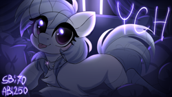 Size: 3450x1950 | Tagged: safe, artist:kannakiller, pony, auction, auction open, bed, chest fluff, clothes, collar, commission, cute, digital art, language, looking at you, neon, pillow, sketch, solo, stockings, thigh highs, ych sketch, your character here