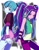 Size: 430x557 | Tagged: safe, artist:ceitama, aria blaze, sonata dusk, human, equestria girls, g4, my little pony equestria girls: rainbow rocks, anime, back to back, breasts, busty sonata dusk, duo, duo female, female