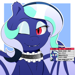 Size: 2000x2000 | Tagged: safe, artist:h3nger, oc, oc:ivory mint, bat pony, pony, choker, female, high res, horny on main, mare, one eye closed, solo, wink