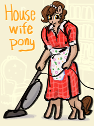 Size: 2048x2732 | Tagged: safe, artist:ja0822ck, oc, oc only, oc:brownie bun, horse wife, high res, housewife, pun, solo, vacuum cleaner, wat