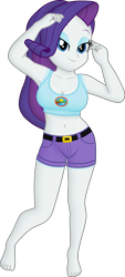 Size: 1377x3044 | Tagged: safe, artist:ah96, edit, editor:ah96, rarity, human, equestria girls, g4, legend of everfree, barefoot, belly button, breast edit, breasts, busty rarity, camp everfree logo, camp everfree outfits, cleavage, clothes, feet, female, midriff, ms paint, shading, simple background, solo, transparent background